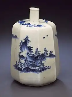 Sake flask (Tokkuri) with landscape, 2nd half 18th century