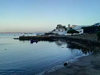 View of a fishing house situated near the center of the bay