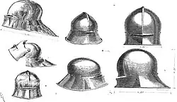 Gothic helmets, illustration by Viollet Le-Duc