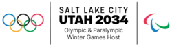 The Olympic rings and Paralympic agitos flank the words "Salt Lake City Utah 2034, Olympic and Paralympic Winter Games Host"