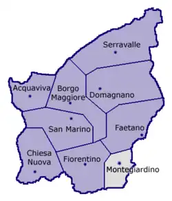 Location of Montegiardino within San Marino