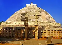 The Sanchi Stupa in Madhya Pradesh is the oldest stone structure in India. Built by Emperor Asoka in the 3rd century BCE, it houses the relics of Buddha Siddhartha Gautama.