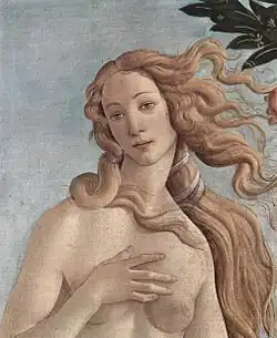Detail of the Venus figure in The Birth of Venus by Sandro Botticelli, circa 1484-1486