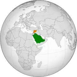 Map indicating locations of Saudi Arabia and Syria