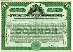 Share of the Saxon Motor Car Corporation, issued 3. August 1922
