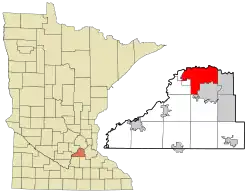 Location of the city of Shakopee within Scott County, Minnesota