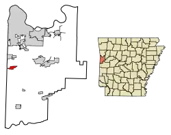 Location of Hackett in Sebastian County, Arkansas.