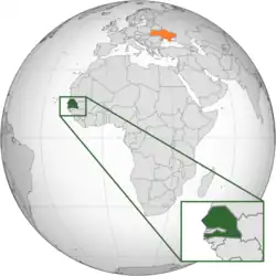Map indicating locations of Senegal and Ukraine