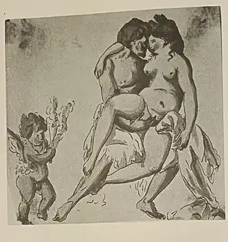 A second sepia drawing by Johan Tobias Sergel that has some similarities to a scene from I modi that is in the National Library of Spain.