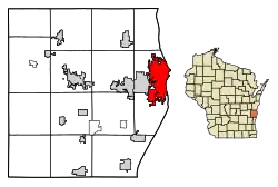 Location of Sheboygan in Sheboygan County, Wisconsin.