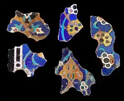 Sherds of mo'araq cut-tile mosaic from minaret M6, Gawhar Shad Mosque (Herat). National Museum of Herat.