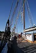Sherman Zwicker, a wooden auxiliary schooner moored at the Maine Maritime Museum in Bath, Maine, USA