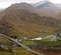 Shiel Bridge and the A87 viewed from the north, with its filling station on the left