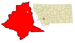 Map of Silver Bow County showing the city of Butte in red and Walkerville in gray