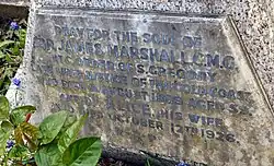 Grave of Sir James and Lady Alice Marshall: inscription