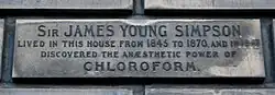 Plate outside the former home of Sir James in Edinburgh
