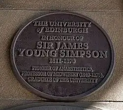 Sir James Young Simpson plague at the University of Edinburgh Medical School.