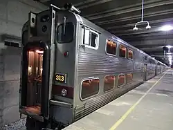 A second generation South Shore Line Nippon Sharyo Highliner at Millennium Station.