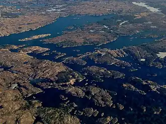 Aerial view of the strandflat at Goddo island near Bømlo