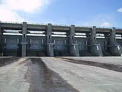 Spillway gates at Gardiner Dam, Cutbank, the tallest dam in Saskatchewan