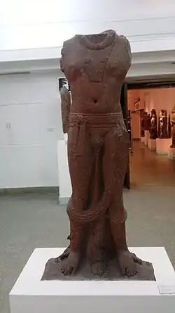 Spotted red sandstone Bodhisattwa, Mathura Art, Kushan Empire, 2nd century CE