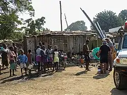 Street with people and shanty town