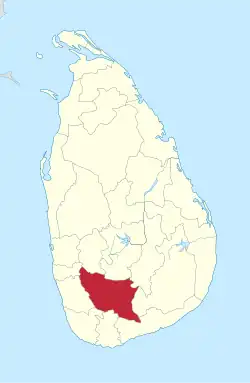 Map of Sri Lanka with Ratnapura District highlighted