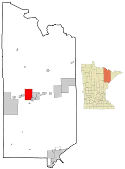 Location of the city of Mountain Iron within Saint Louis County, Minnesota