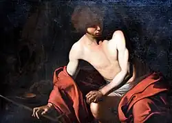 St. John the Baptist. Copy after Michelangelo Merisi da Caravaggio, by Bartolomeo Manfredi. Nationalmuseum, Stockholm, Sweden