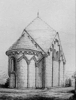 A small squat Romanesque chapel