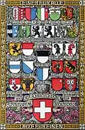 Depiction of the coats of arms (including half-cantons) as they stood in 1912.[24]