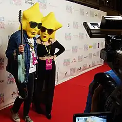 Stellest wearing a mask of his Starman character on the red carpet of the Mallorca International Film Festival