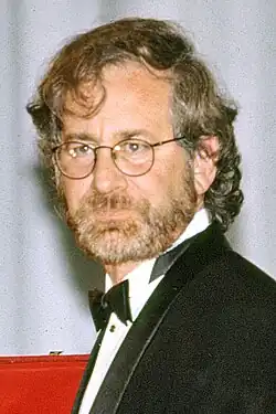 Steven Spielberg shown talking into a microphone
