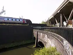 Stewart Aqueduct — Motorway (M5) over rail over canal over canal.