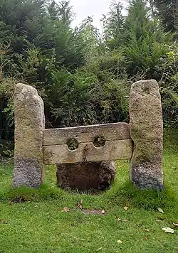 The Stocks at Belstone in Dartmoor, a Grade II listed monument.