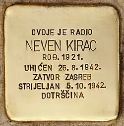 The photo presents a Stolpersteine stone "Stumbling stone" which shows an example of the use of Neven as a given name.