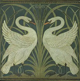 Swan, rush and iris wallpaper design by Walter Crane (1883)