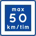 Advisory 50 km/h sign in Sweden
