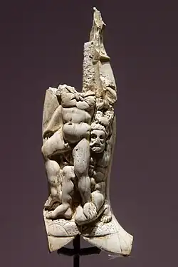Herakles vanquishing Acheloos, Temple of the Oxus, Takht-i-Sangin, 4th century BC.[24]