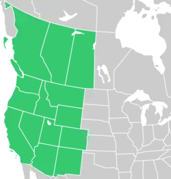 Symphyotrichum eatonii distribution map: Canada — Alberta, British Columbia, and Saskatchewan; US — Arizona, California, Colorado, Idaho, Montana, Nevada, New Mexico, Oregon, Utah, Washington, and Wyoming.