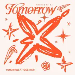 A central orange star drawing surrounded by other drawings of stars, angel wings and a rose, with the artist name and title interspersed