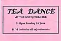 Tea Dance Ticket from Liverpool Lesbian & Gay Pride 1990