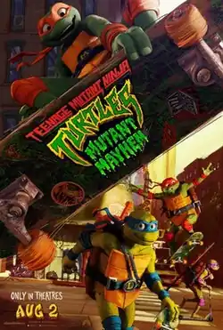 The four Turtles on skateboards and scooters.