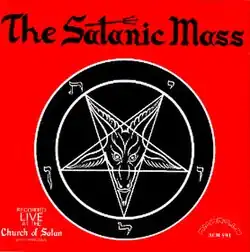 Album cover with red background, title in black text, and Sigil of Baphomet