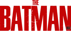 The logo of "The Batman" colored red with slight deterioration scratches