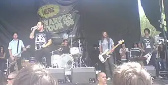 The Bronx performing on the Warped Tour in Chula Vista, California on August 14, 2008. Left to right: Joby J. Ford, Matt Caughthran, Jorma Vik, Brad Magers, and Ken Horne.