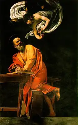 Caravaggio The Inspiration of Saint Matthew 1602