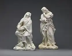 Mater Dolorosa and Saint John the Evangelist (18 inches or 46.4 cm high) from a Crucifixion group, Gricci, c. 1744
