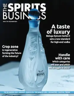 Cover of The Spirits Business magazine showing a bottle of Beluga Epicure Series II vodka