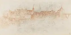 Drawing of the Château d'Amboise (c. 1518) attributed to Francesco Melzi, a friend who was with Leonardo da Vinci at the end of his life